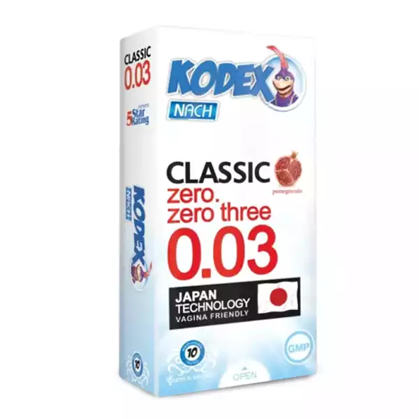 Kodex-Classic-Zero-Zero-Three-0.03-Pomegranate-Condom.webp کاندوم فوق العاده نازک کلاسیک 0.03 با رایحه انار کدکس - تصویر 1