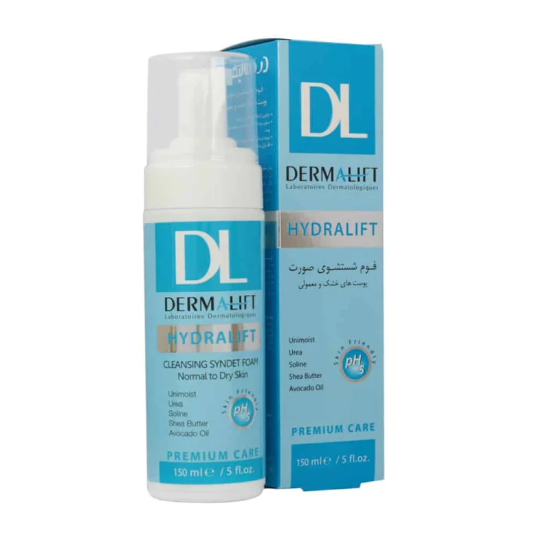 Dermalift-Hydralift-Cleansing-Syndet-Foam-For-Normal-To-Dry-Skin فوم شستشوی صورت هیدرالیفت درمالیفت مناسب پوست خشک و معمولی حجم 150 میل - تصویر 1