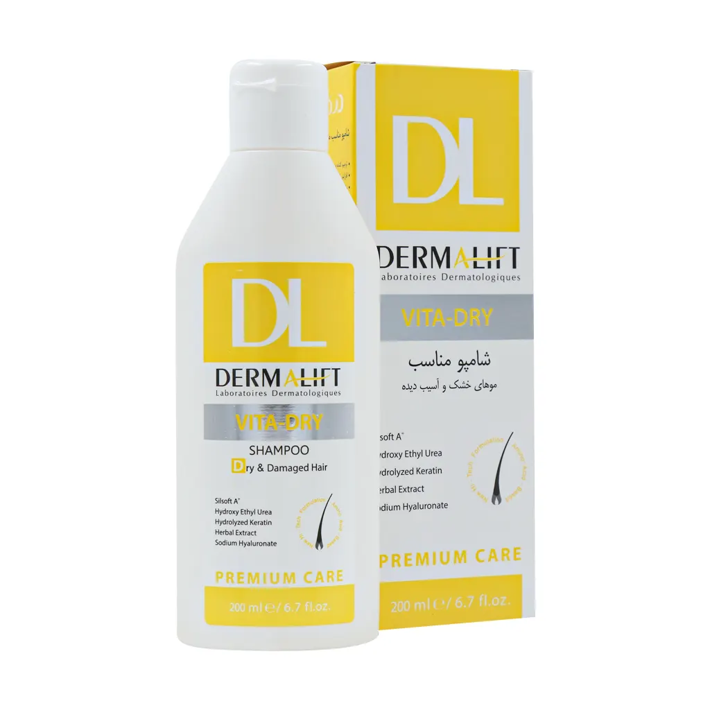Dermalift-Vita-Dry-Shampoo-For-Dry-And-Damaged-Hair-200 شامپو موی خشک و آسیب دیده درمالیفت مدل Vita Dry حجم 200 میل - تصویر 1