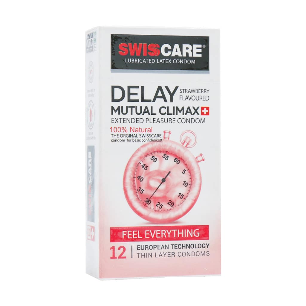Swiss-Care-Delay-Mutual-Climax-12-Condoms کاندوم تاخیری سوئیس کر مدل Delay Mutual Climax (بسته ۱۲ عددی) - تصویر 1