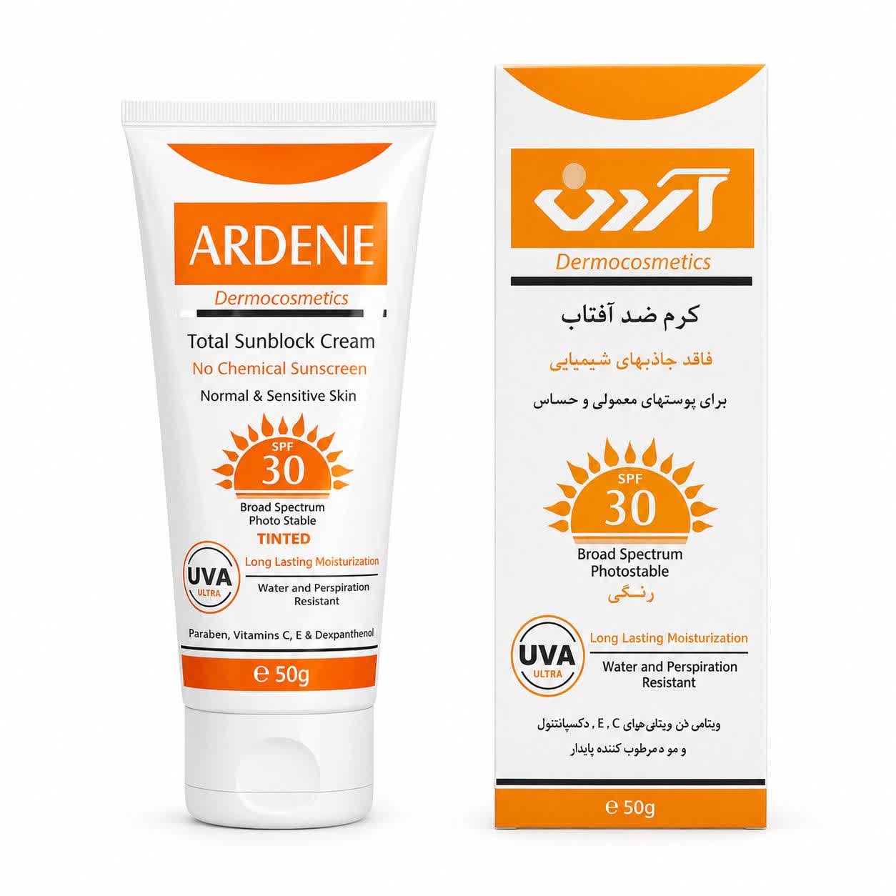 ardene-spf-30-no-chemical-tinted-total-sunblock-cream کرم ضد آفتاب رنگی SPF30 پوستهای معمولی و حساس آردن 50میل - تصویر 1