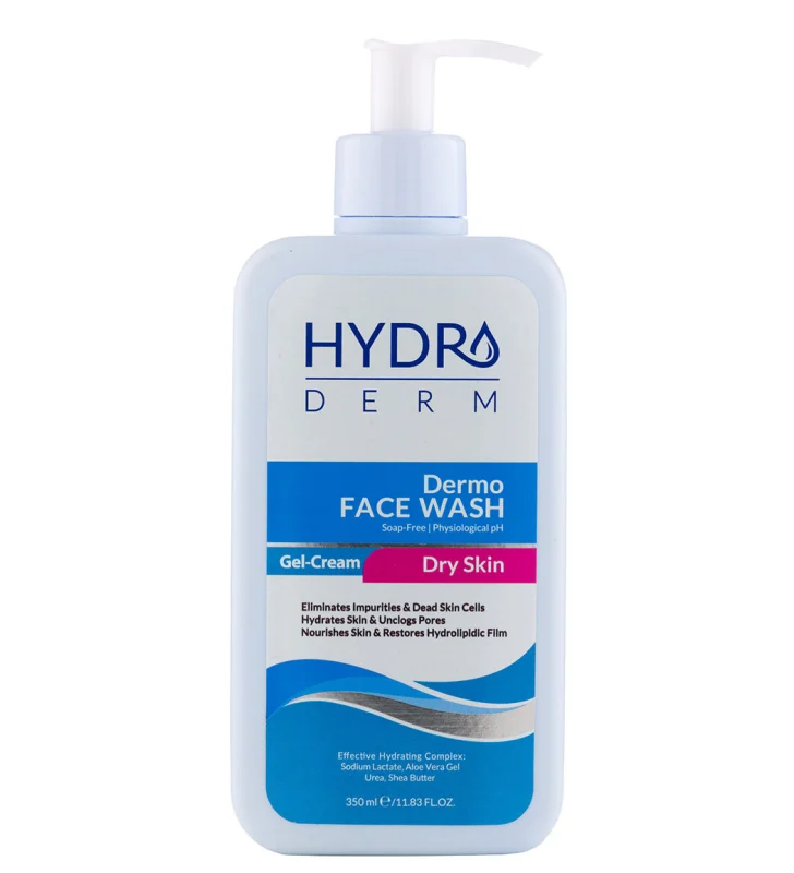 hydroderm-dermo-face-wash-gel-cream-for-dry-skin-350ml-khanoumi-2-202371010466891 ژل شستشوی صورت پمپی هیدرودرم مناسب پوست خشک و حساس حجم 350ml - تصویر 1