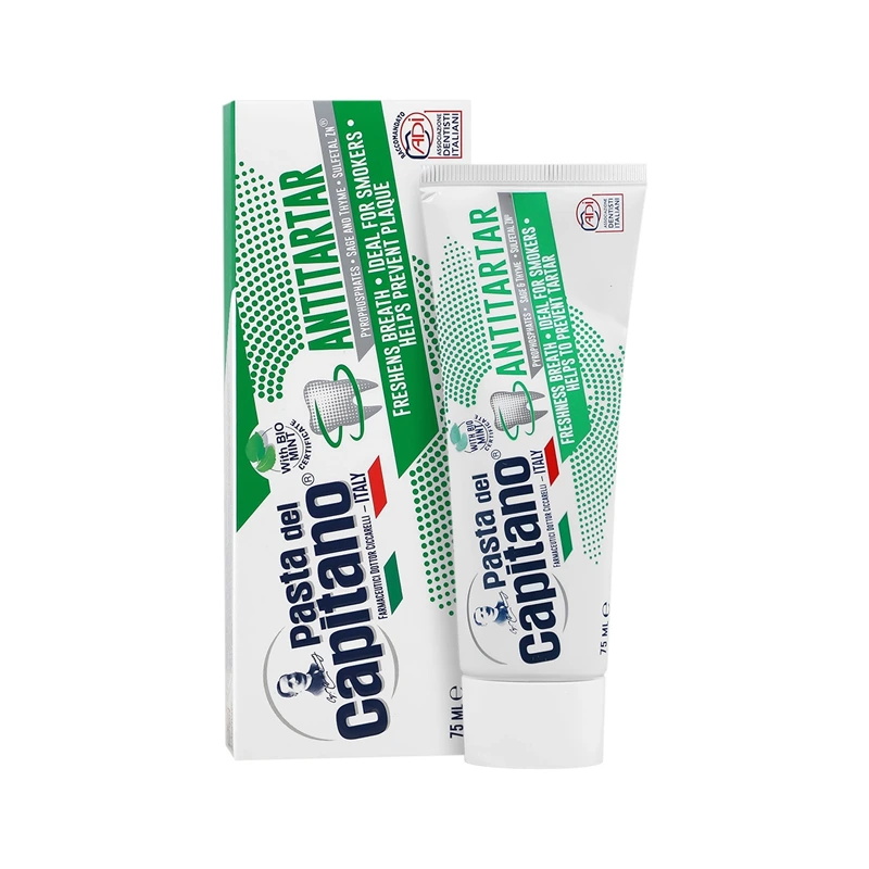 pasta-del-capitano-anti-tartar-prevention-toothpaste-with-bio-Mint-1.jpg-800x800-1 خمیردندان آنتی تارتار کاپیتانو ضد جرم سیگار 75 میلی لیتر - تصویر 1